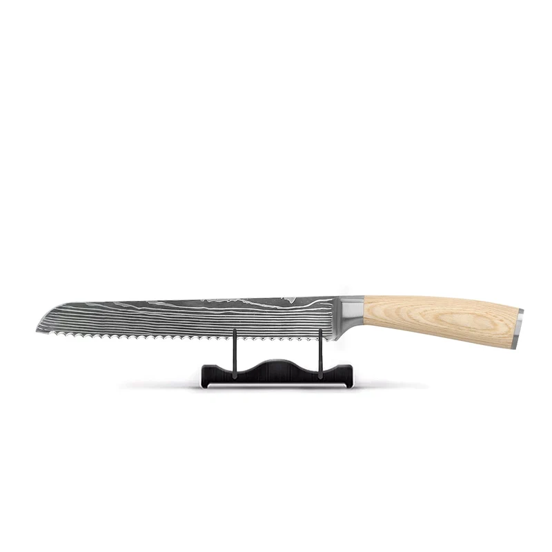 Shinrai Knives - Cuchillo de pan Akari con estampado de Damasco de 20 cm