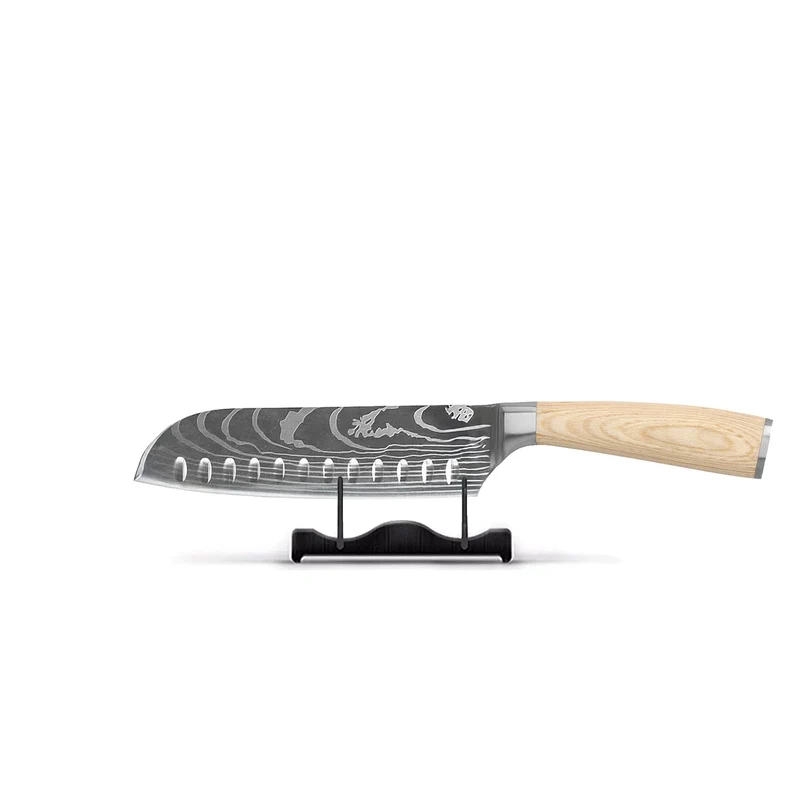 Shinrai Knives - Cuchillo Santoku estampado Akari Damascus 18 cm