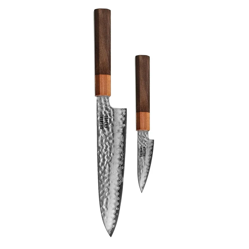 Shinrai Knives - Juego de 2 piezas Damasco exclusivo de Kigami - Santoku + Cuchillo mondador