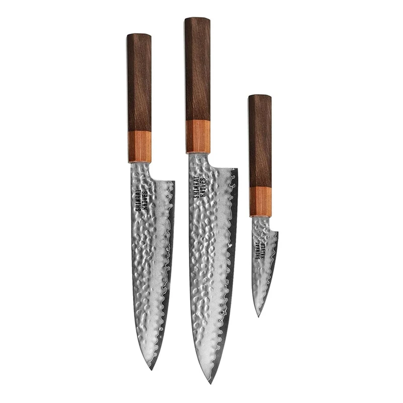 Shinrai Knives - Juego de 3 piezas Damasco exclusivo de Kigami - Cuchillo chef + Santoku + Cuchillo pelador