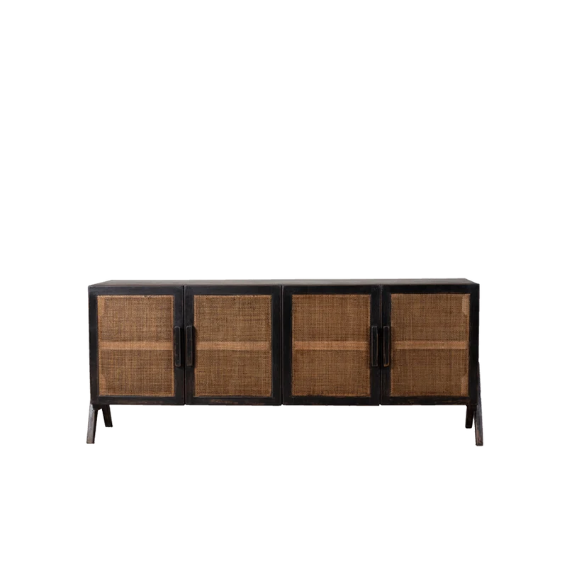 Aparador negro de madera y rafia - Heritage