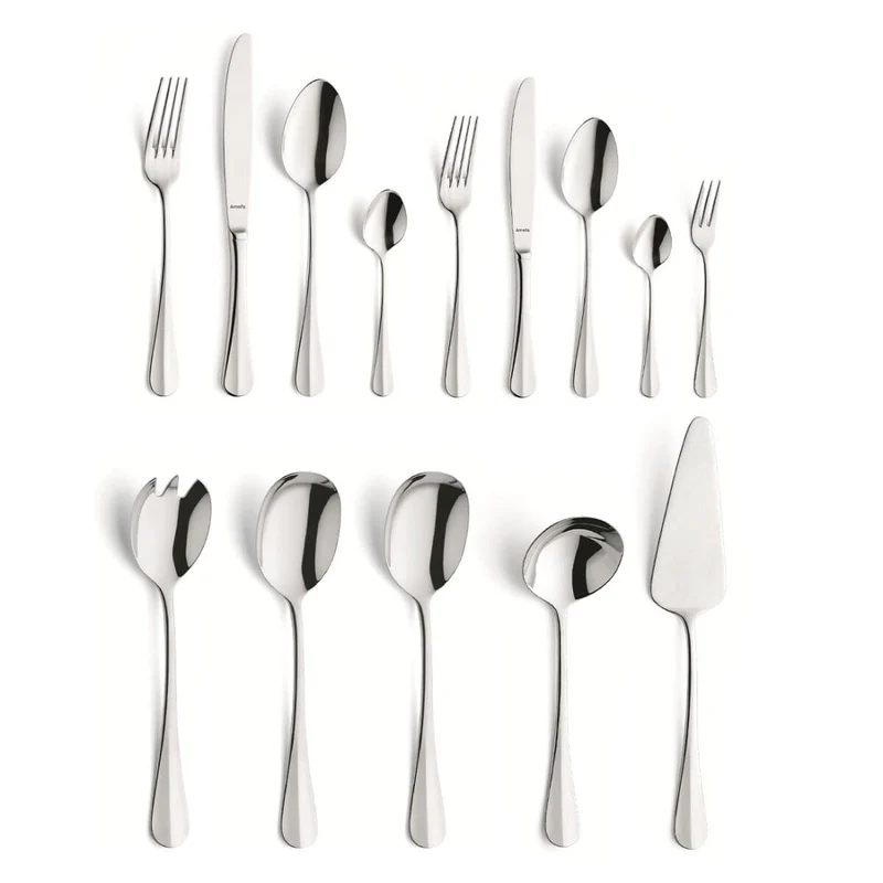Amefa - Juego de cubiertos Baguette de 60 piezas para 6 personas, acabado brillante - Color plata