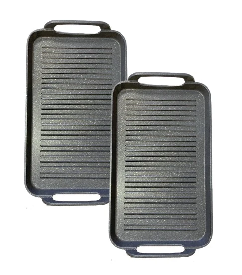 Juego de 2 Comales de Mármol con Parrilla para Dos Quemadores + Protectores de Silicona