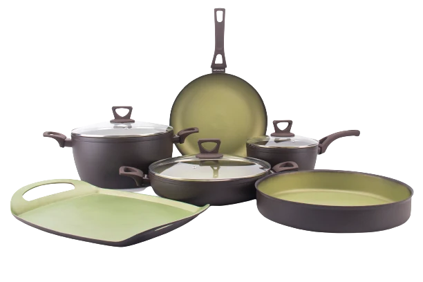 Batería de Cocina Antiadherente de 9 Piezas con Comal – Aguacate