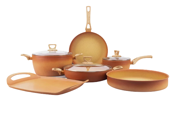 Batería de Cocina Antiadherente de 9 Piezas con Comal – Terracota