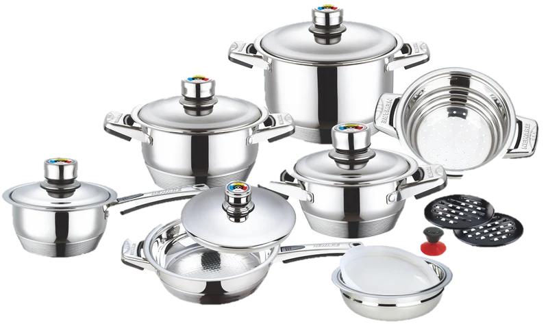 Batería de Cocina de Acero Inoxidable Tres Piedras de 16 Piezas