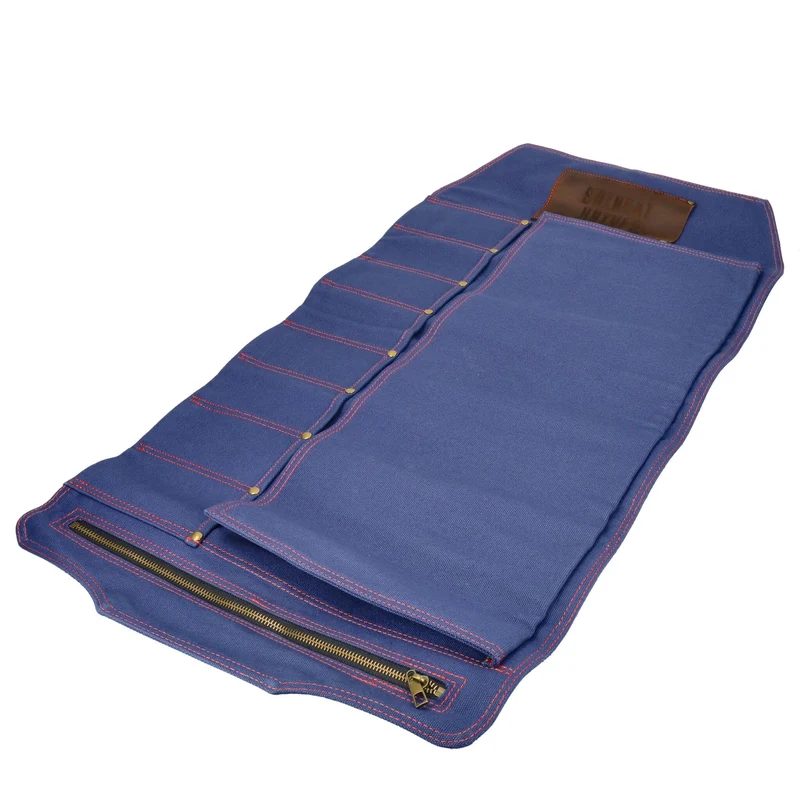 Shinrai Knives - Estuche para cuchillos de lona y cuero de alta calidad, color azul oscuro
