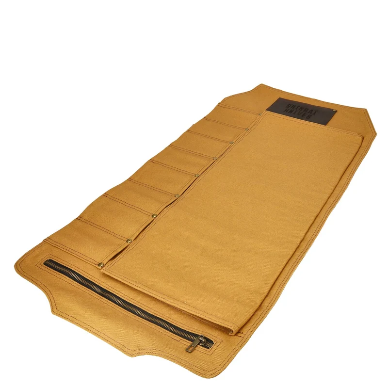 Shinrai Knives - Estuche para cuchillos de lona y cuero de alta calidad, color marrón