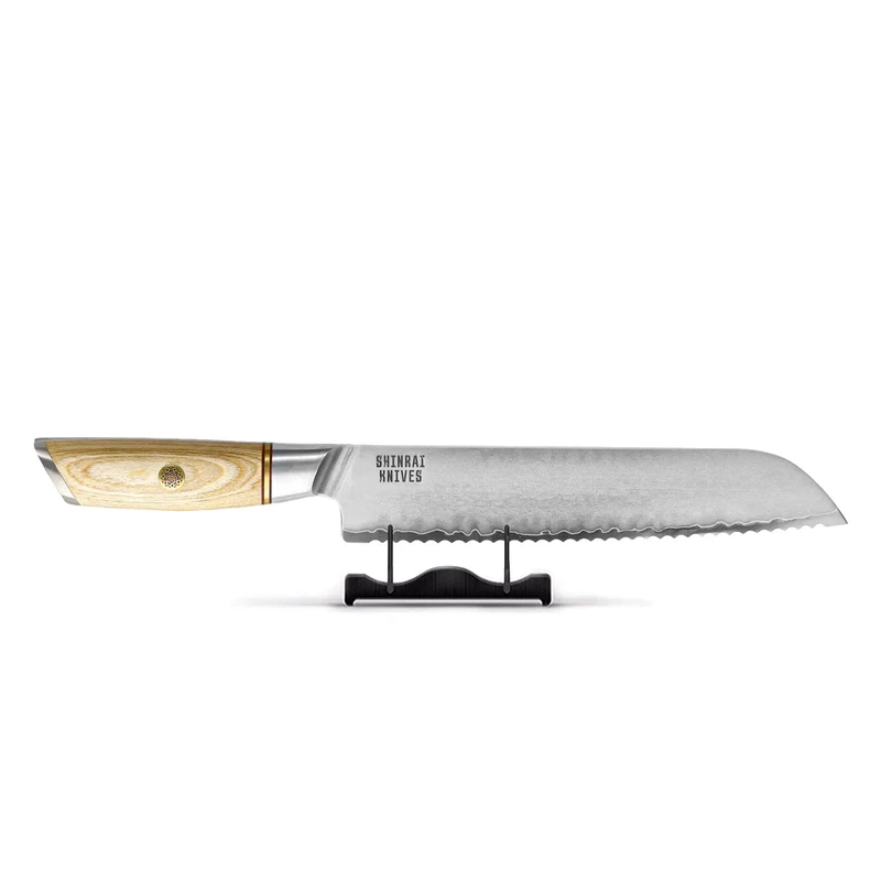 Shinrai Knives - Cuchillo de pan Hikari Damasco de 20 cm