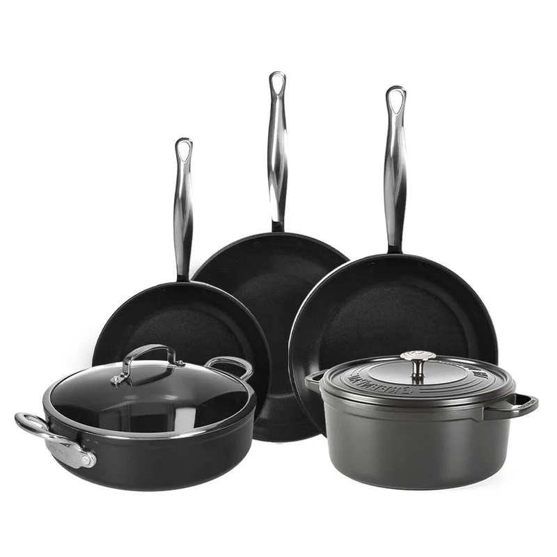 GreenPan - Juego de sartenes Barcelona Pro XL de 6 piezas 20/28/30/28/28 cm - 2 sartenes + cacerola con tapa + wok + bandeja de asar