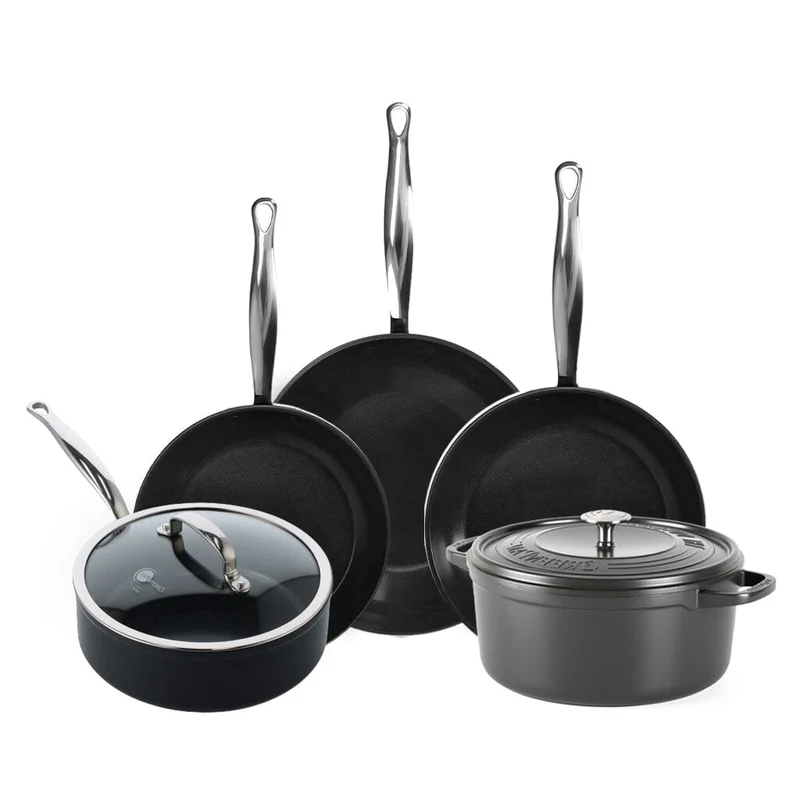 GreenPan - Juego de sartenes Barcelona Pro XL de 6 piezas 20/24/28/22 cm - 2 sartenes + cacerola con tapa + wok + bandeja de asar