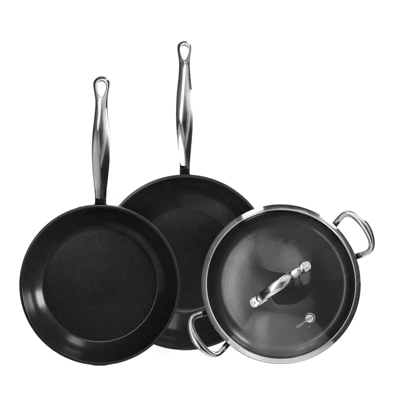 GreenPan - Juego de sartenes Barcelona Pro de 4 piezas 28/30/28 cm - sartén + cacerola con tapa + wok