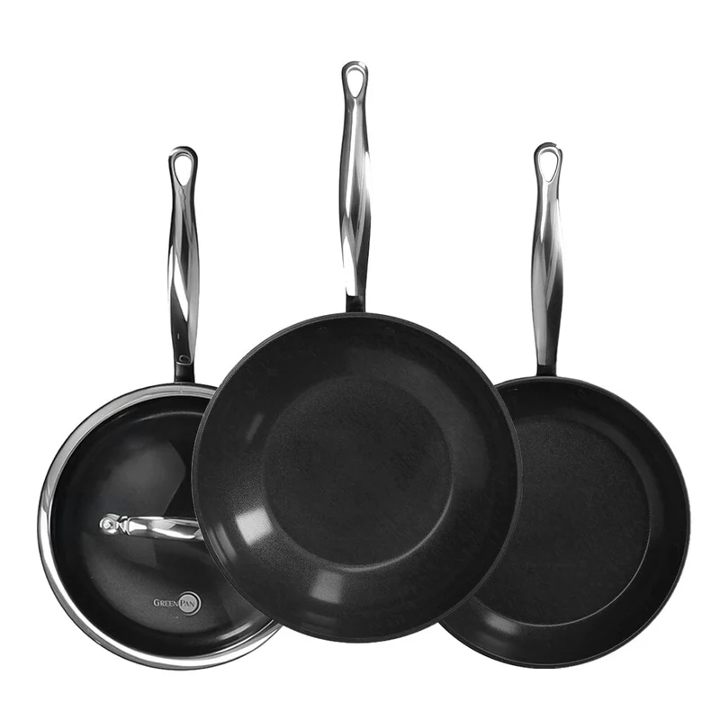 GreenPan - Juego de sartenes Barcelona Pro de 4 piezas 24/24/28 cm - sartén + cacerola con tapa + wok