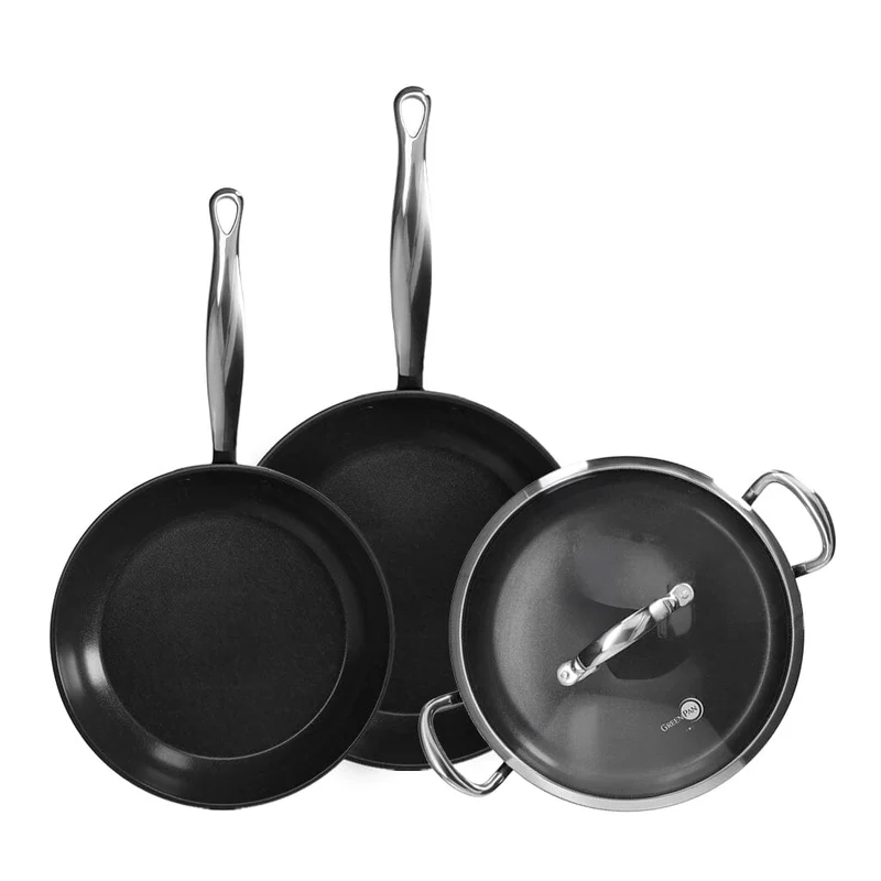 GreenPan - Juego de sartenes Barcelona Pro de 4 piezas 24/28/30 cm - 2 sartenes + cacerola con tapa