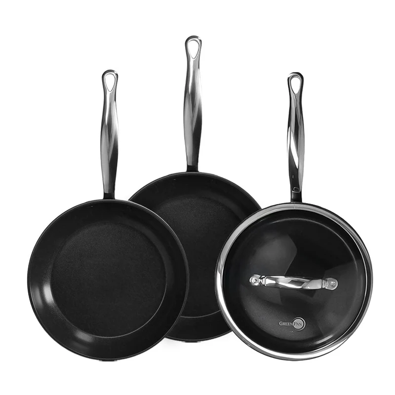 GreenPan - Juego de sartenes Barcelona Pro de 4 piezas 20/24/24 cm - 2 sartenes + cacerola con tapa