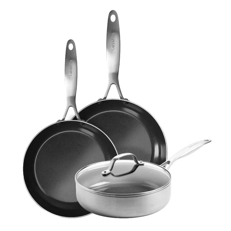 GreenPan - Juego de 4 sartenes Ginebra 24/24/28 cm - sartén + cacerola con tapa + wok