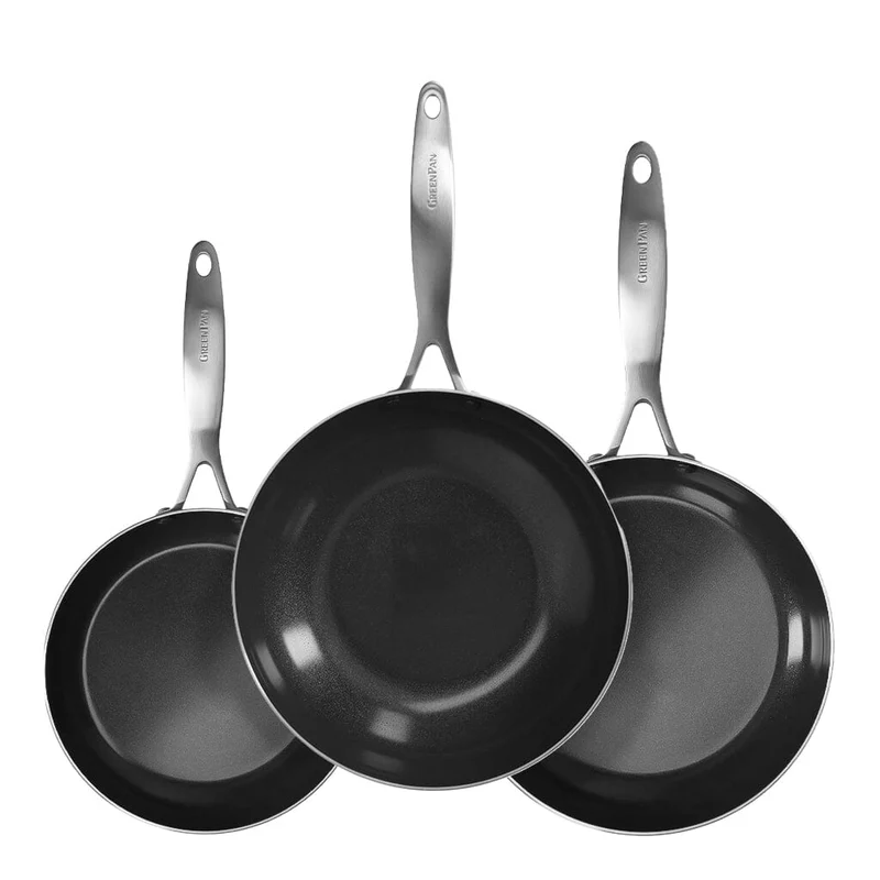 GreenPan - Juego de sartenes Ginebra de 3 piezas 18/24/28 cm - 2 sartenes + wok