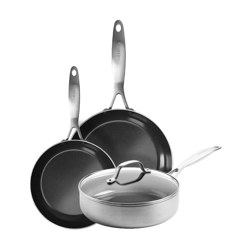 GreenPan - Juego de sartenes Ginebra de 4 piezas 18/24/24 cm - 2 sartenes + cacerola con tapa