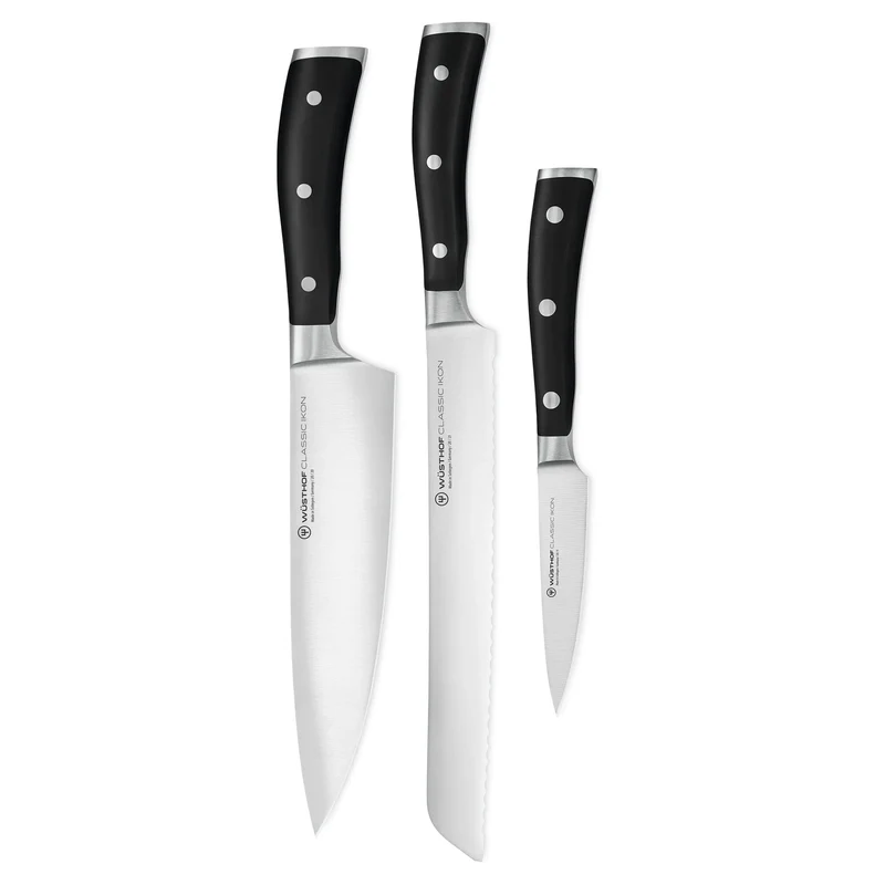 Wüsthof - Juego de cuchillos Classic Ikon de 3 piezas: cuchillo de chef, cuchillo de pan y cuchillo de oficina
