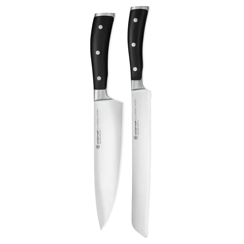 Wüsthof - Juego de cuchillos Classic Ikon de 2 piezas: cuchillo de chef y cuchillo de pan