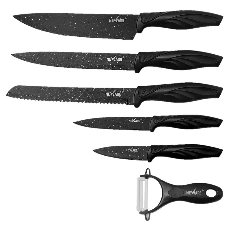 Juego de 6 Cuchillos de Cocina con Diseño Moteado Negro