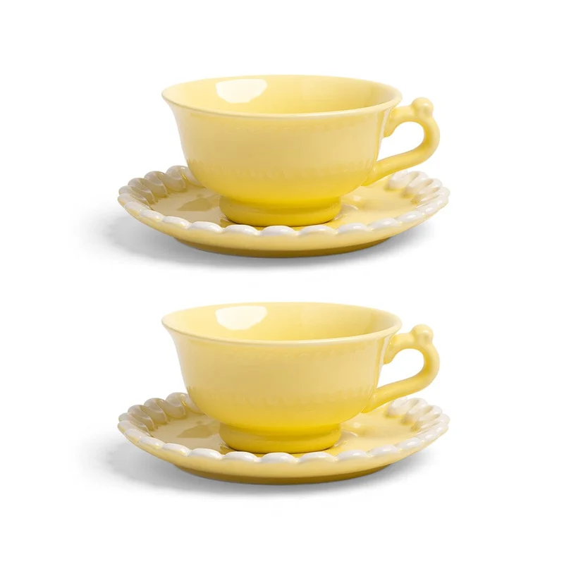 &Klevering - Taza y platillo Whip - Amarillo - Juego de 2