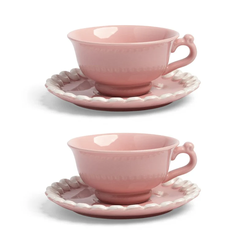 &Klevering - Taza y platillo Whip - Rosa - Juego de 2