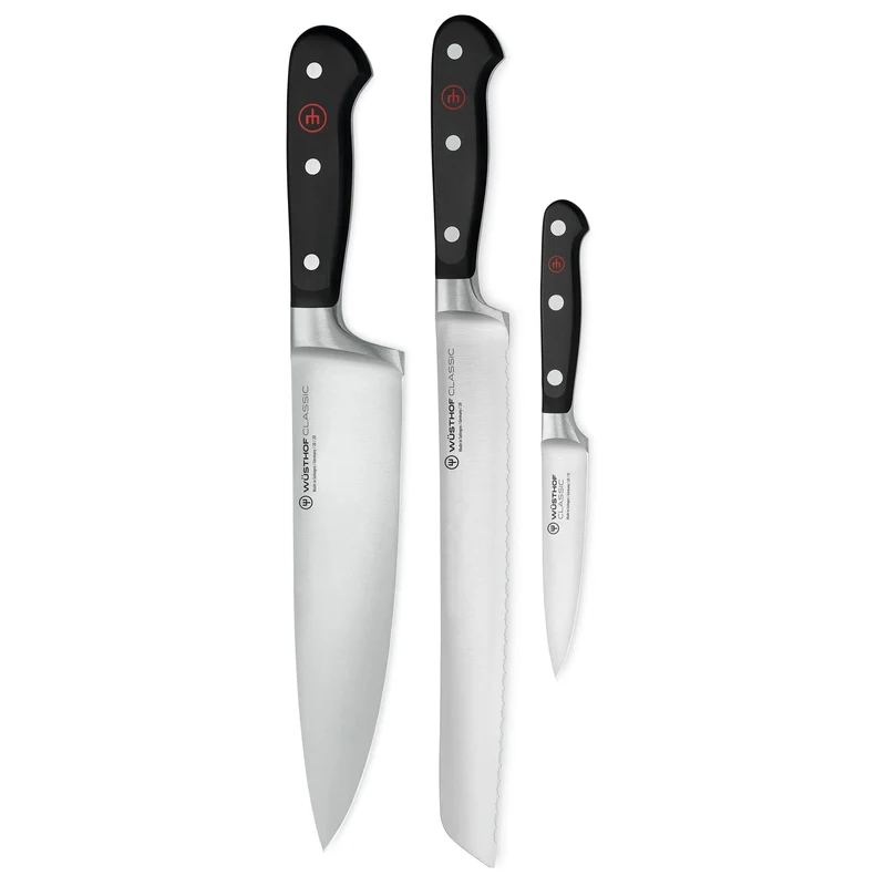 Wüsthof - Juego de cuchillos Classic de 3 piezas: cuchillo de chef, cuchillo de pan y cuchillo de oficina