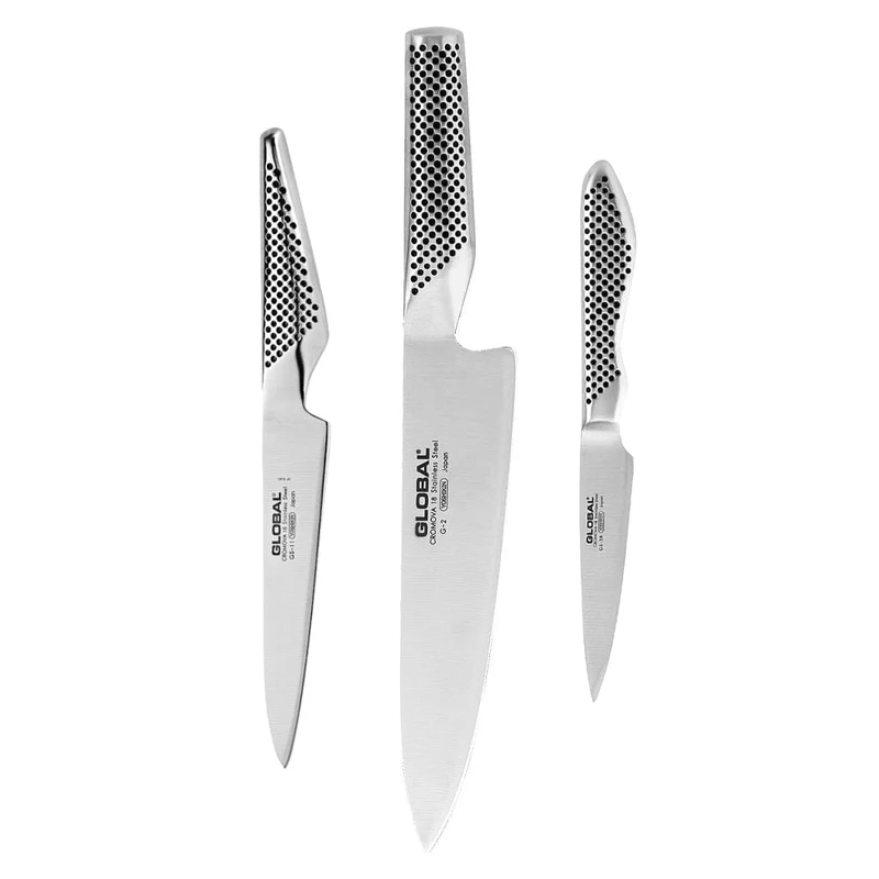 Global - G-21138 Juego de cuchillos de 3 piezas Cuchillo de chef + Cuchillo fileteador + Cuchillo de oficina