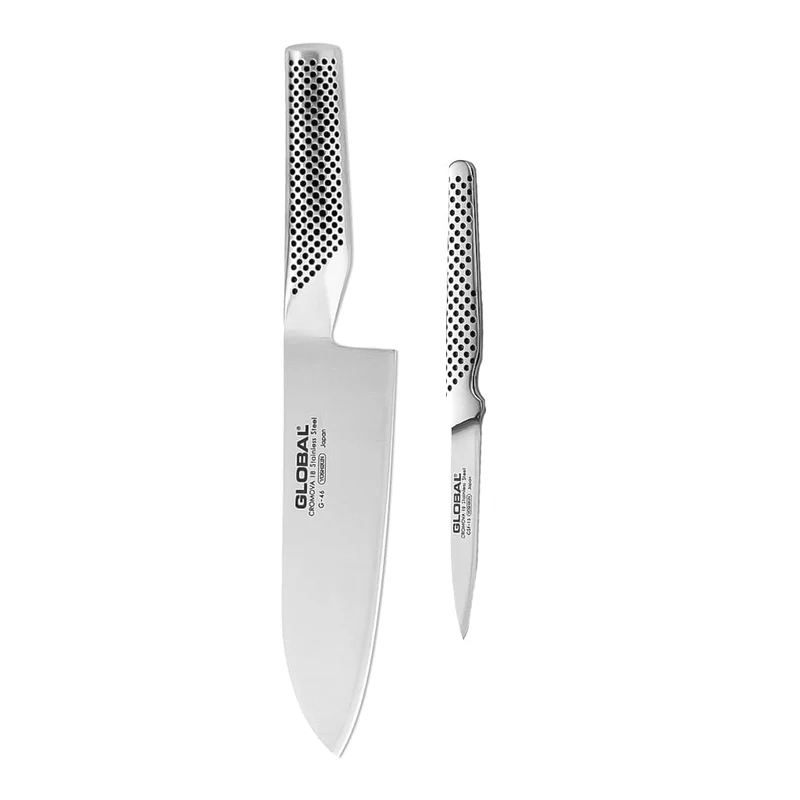 Global - G-4615 Juego de Cuchillos Santoku de 2 Piezas + Cuchillo Pelador