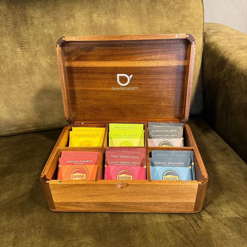 Caja de té de madera de acacia con 6 compartimentos Bredemeijer