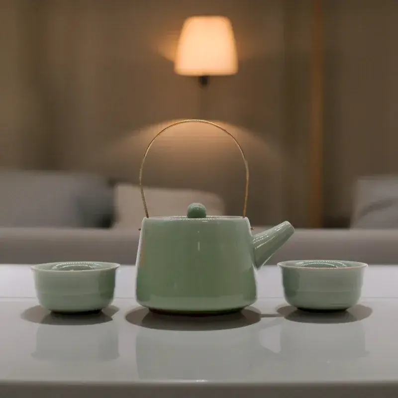 Set de Tetera pequeña de porcelana verde con tazas
