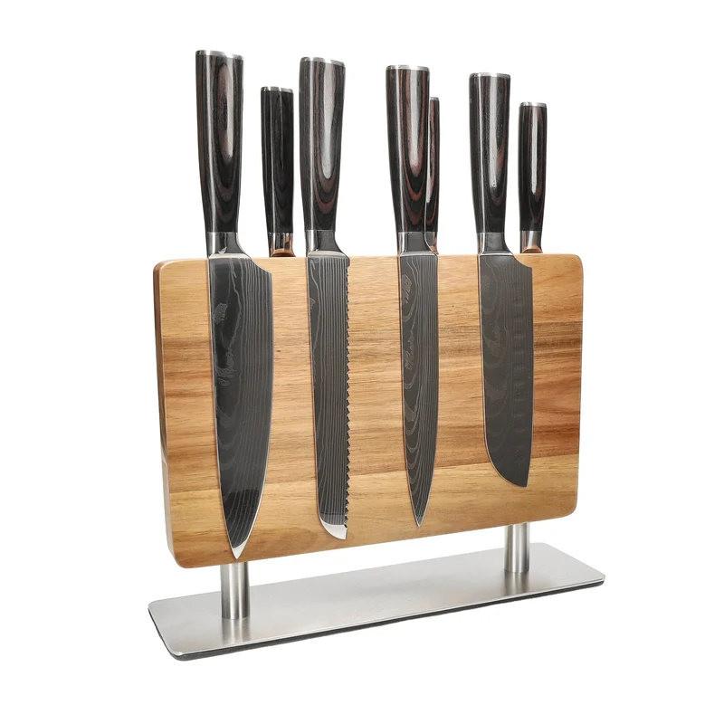 Shinrai Knives - Juego de 7 cuchillos con estampado de Damasco + punzón para bloque de cuchillos