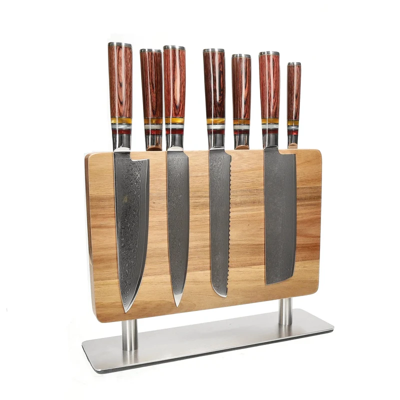 Shinrai Knives - Juego de 7 cuchillos Micarta Jewels + punzón para bloque de cuchillos