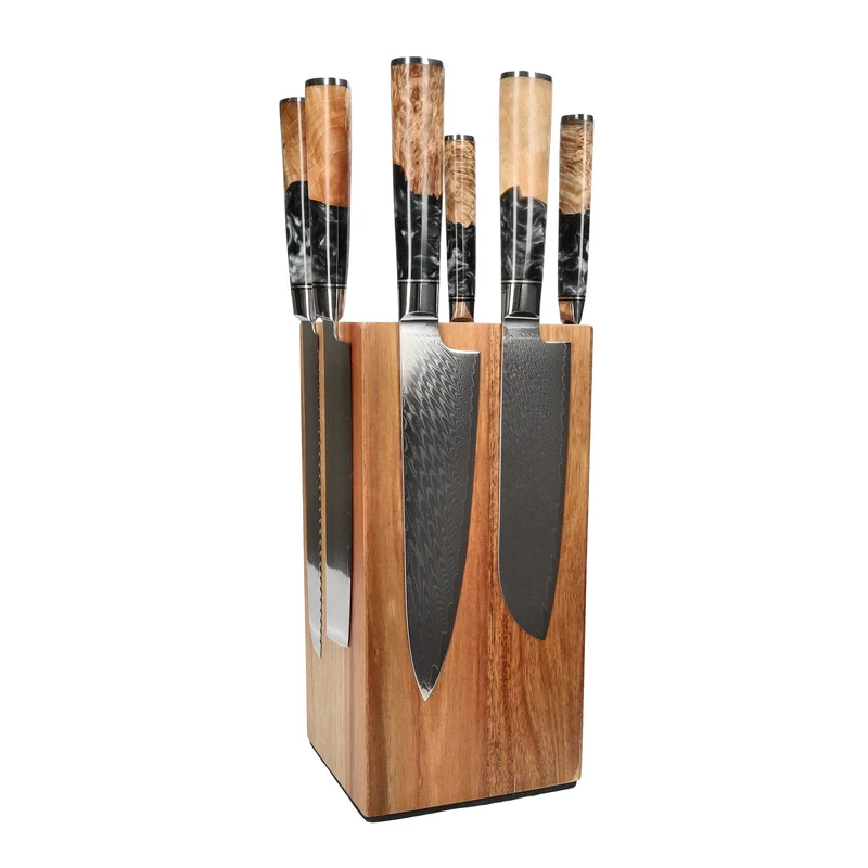 Shinrai Knives - Juego de 6 cuchillos de ónix epoxi + bloque de cuchillos giratorio
