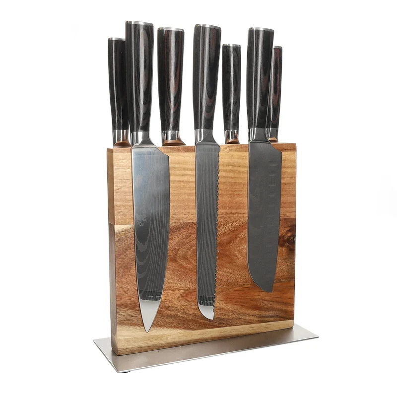 Shinrai Knives - Juego de 7 cuchillos con estampado de Damasco + Bloque de cuchillos de doble cara Cito