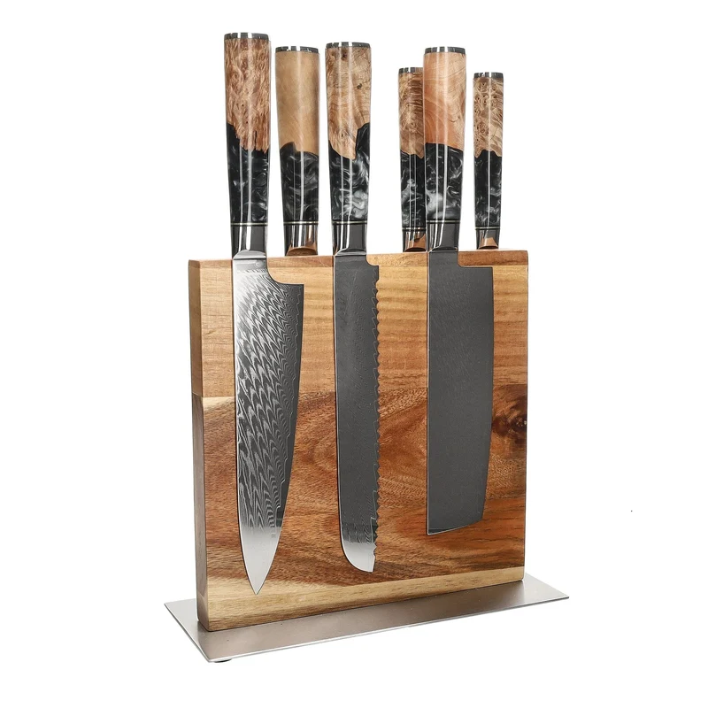 Shinrai Knives - Juego de 6 cuchillos de ónix epoxi + bloque de cuchillos de doble cara Cito