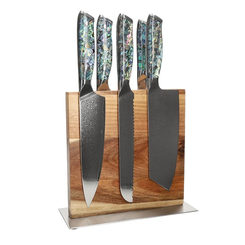 Shinrai Knives - Juego de 5 cuchillos con joyas de nácar + bloque de cuchillos de doble cara Cito
