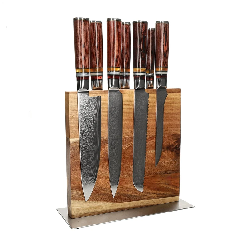 Shinrai Knives - Juego de 7 cuchillos Micarta Jewels + Bloque de cuchillos de doble cara Cito