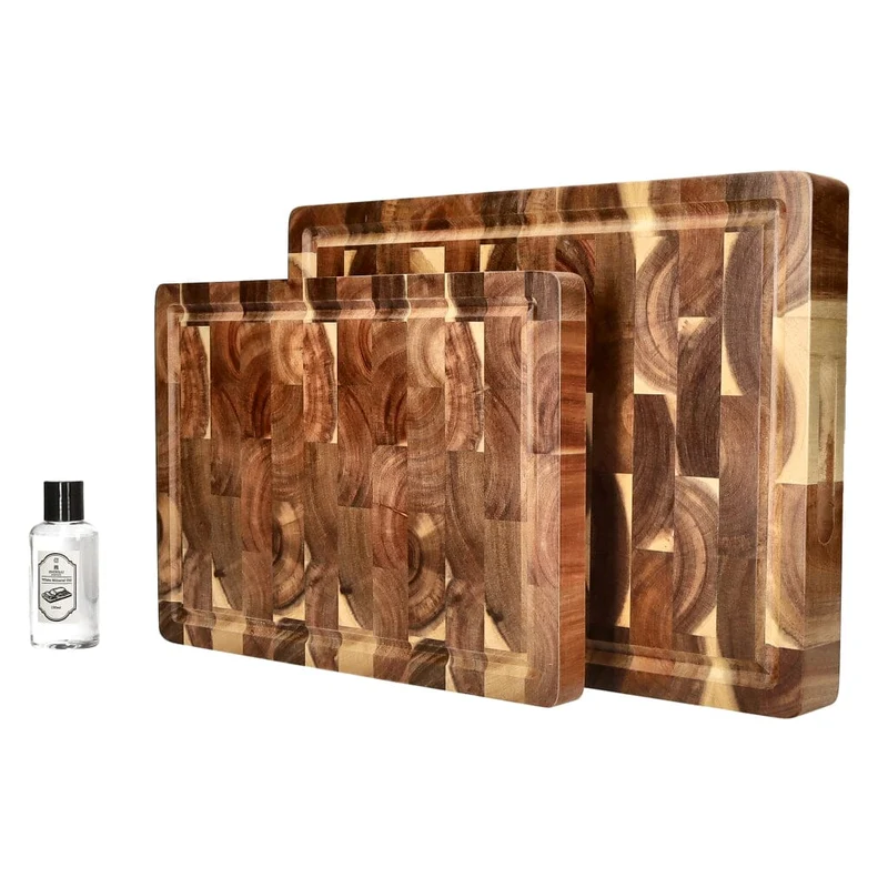 Tabla de cortar de lujo Shinrai Knives - Madera de acacia - Veta transversal - Paquete
