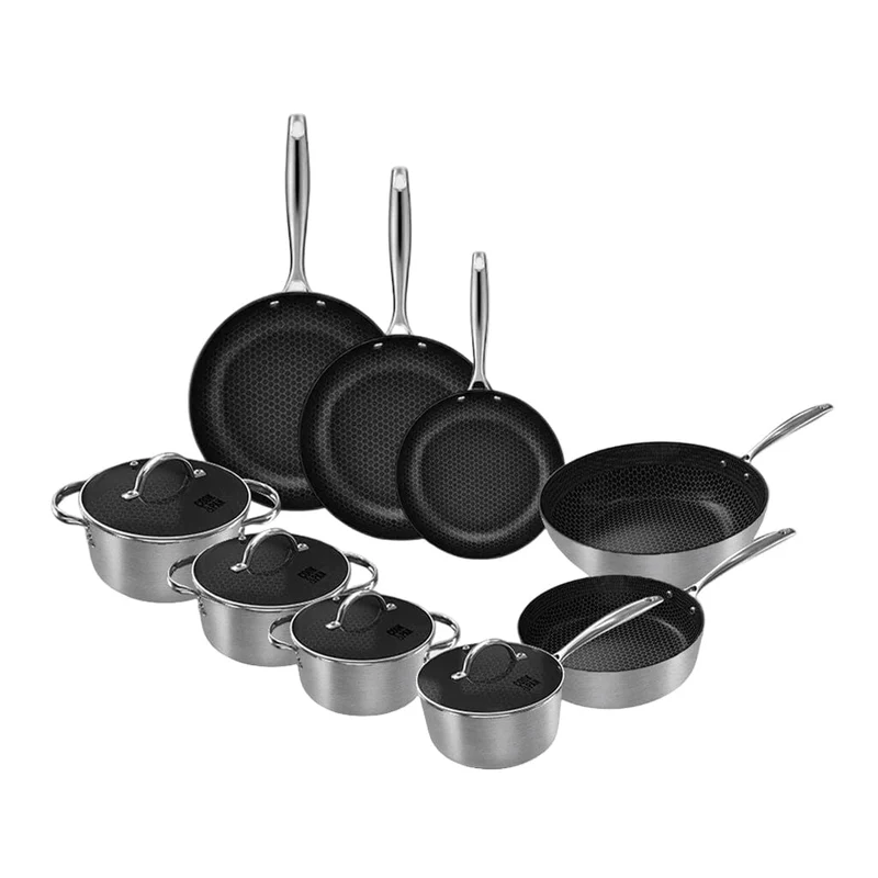 Cook & Pan - Juego de sartenes de acero inoxidable color miel (9 piezas)