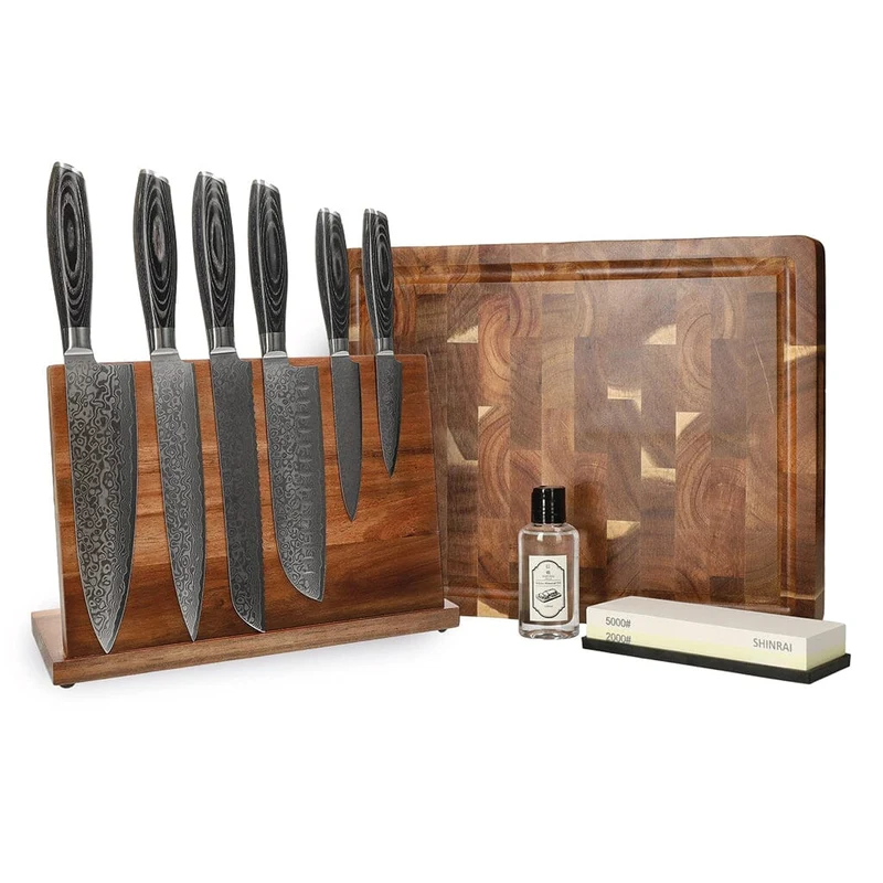Shinrai Knives - Mega paquete de madera Damast Pakka - Todo lo que necesitas