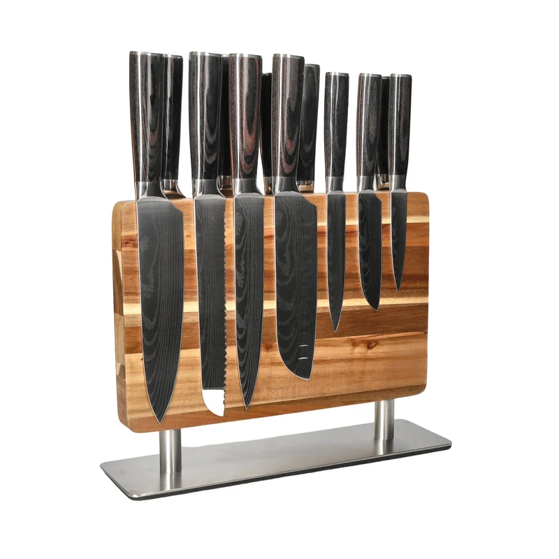 Shinrai Knives - Juego de cuchillos de 14 piezas con estampado de Damasco - Colección Master XL + Bloque