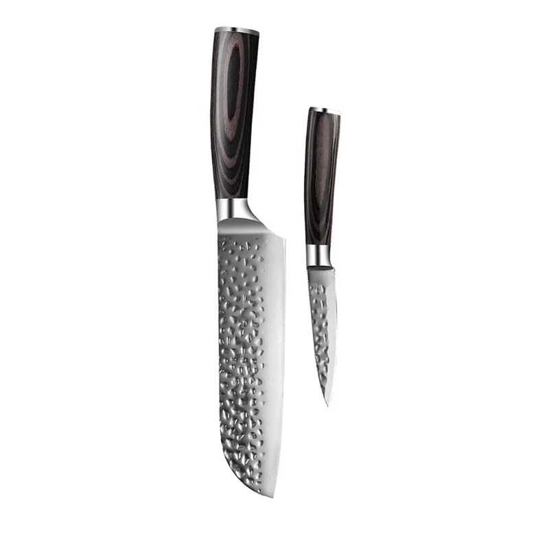 Shinrai Knives - Juego de 2 cuchillos de acero inoxidable martillado: Santoku y cuchillo para pelar