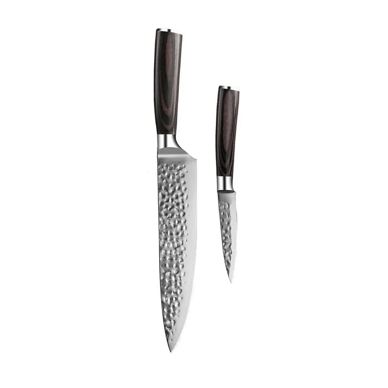 Shinrai Knives - Juego de 2 cuchillos de acero inoxidable martillado - Cuchillo de chef + cuchillo para pelar