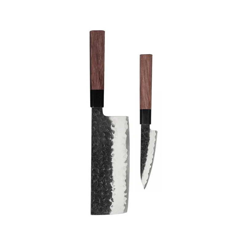 Shinrai Knives - Juego de cuchillos Damasco Kurayami de 2 piezas - Nakiri + cuchillo pelador