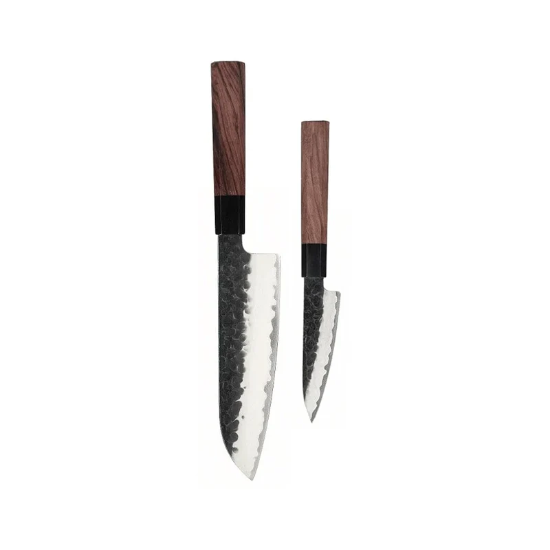 Shinrai Knives - Juego de cuchillos Damasco Kurayami de 2 piezas - Santoku + cuchillo pelador
