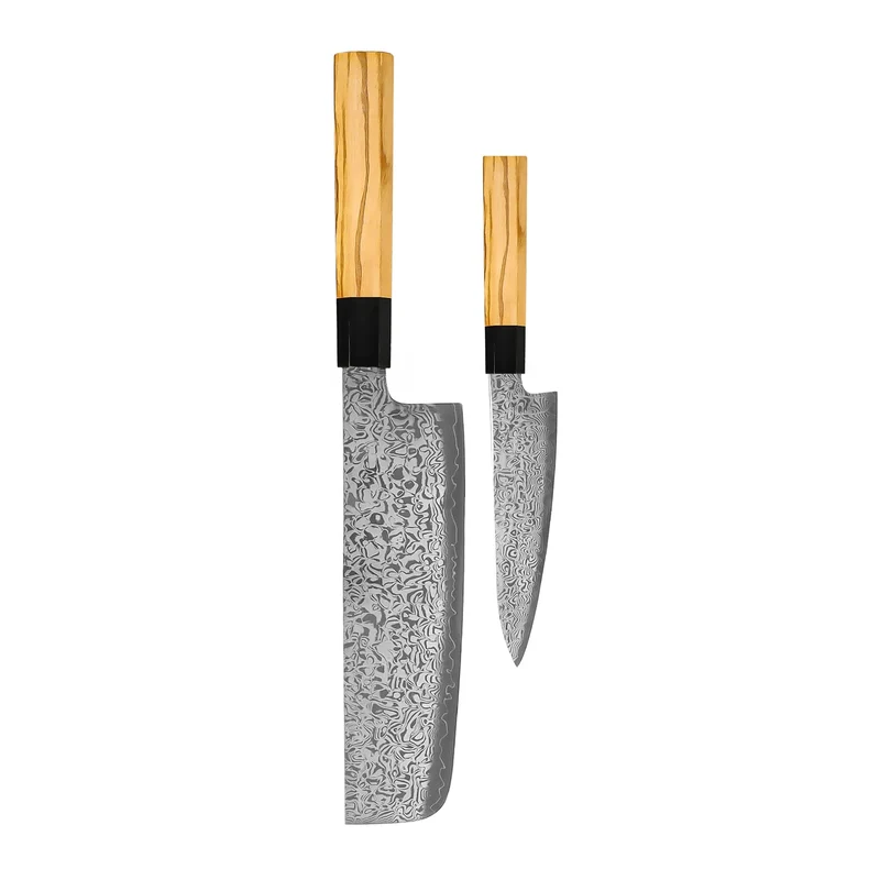 Shinrai Knives - Juego de cuchillos Damasco Takumi Kaza de 2 piezas - Nakiri + cuchillo pelador
