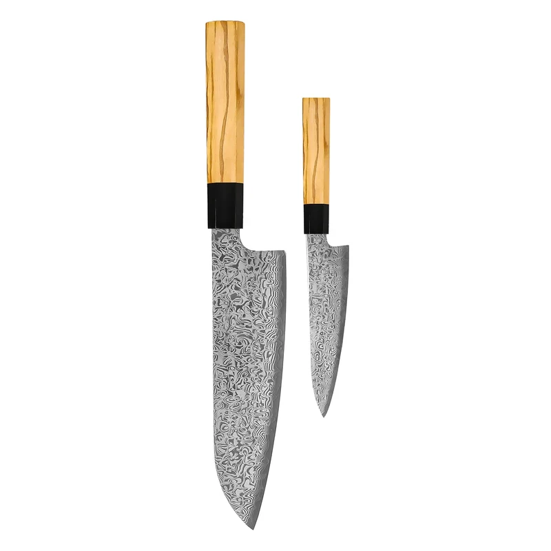 Shinrai Knives - Juego de cuchillos Damasco Takumi Kaza de 2 piezas - Santoku + cuchillo pelador