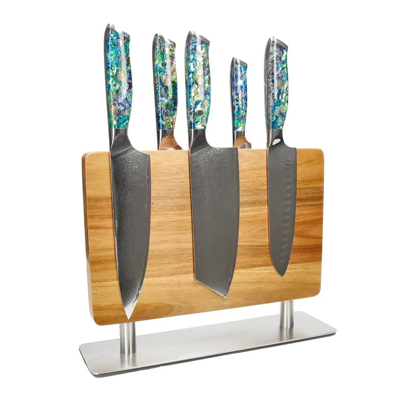 Shinrai Knives - Juego de 5 cuchillos con joyas de nácar + punzón para bloque de cuchillos